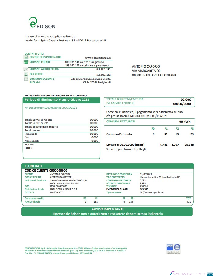 download Italy Edison utility bill template in Word and PDF format, good for address prove PDF template